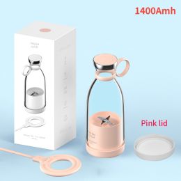 Portable Electric Juicer Blender Usb Mini Fruit Mixers Juicers Fruit Extractors Food Milkshake Multifunction Juice Maker Machine (Color: pink with lid)