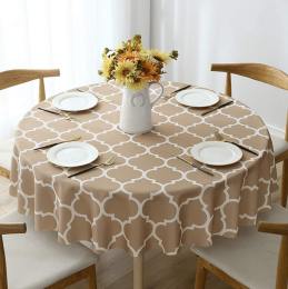 Tablecloth For Round Tables Waterproof Satin Resistant Washable Dining Table Protector (Color: Khaki, size: 100*100cm)