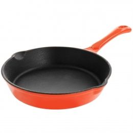 MegaChef Enameled Round 8 Inch PreSeasoned Cast Iron Frying Pan (Color: ORANGE)