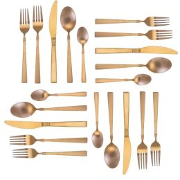 Elegant Western Utensils 20 Piece Flatware Utensil Set 4 In (Color: Matte Rose, Type: knife and fork)