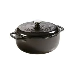 Cast Iron;  6 Quart Enameled Cast Iron Dutch Oven (Color: Black)